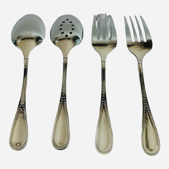 4 Serving Spoon Fork Set Gourmet Settings Stainless Steel Serving Spoons & Forks - Picture 4 of 4